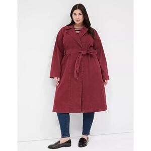 Lane Bryant Denim Trench Coat Women's Size 30/32 5X Plus Washed Red Tie Waist